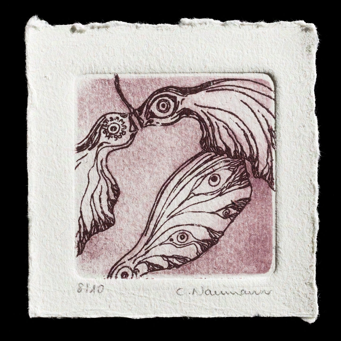 The artwork "Samara" by Corinna Naumann is a captivating piece that showcases the artist's skill in etching techniques. This print features a stunning samara, surrounded by intricate details and subtle color variations, creating a visually appealing composition.