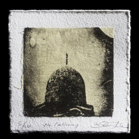 This print, "The Calling" by Souleima Basha, showcases a delicate balance of light and shadow in the subject's profile.

**Techniques Used**

* Lithography
* Chine-coll� technique adds texture to the print

**Color Palette**

* Neutral tones dominate the composition