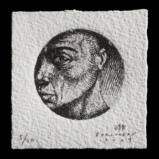 **"Side Glance" by Elmer Borlongan**

* Technique: Intaglio/etching
* Color palette: Black and white
* Composition: A close-up view of a person's face, gazing to the side
* Artwork features: Fine lines, intricate details, and subtle shading
