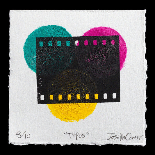 The artwork "Typos" by Joseph Carter is a captivating piece that showcases the artist's unique blend of mixed media techniques. This print features a striking combination of vibrant colors, including yellow, pink, teal, and black, which are thoughtfully arranged to create a visually appealing composition. The use of different textures and materials adds depth and visual interest to the piece, making it a standout work in the world of art.