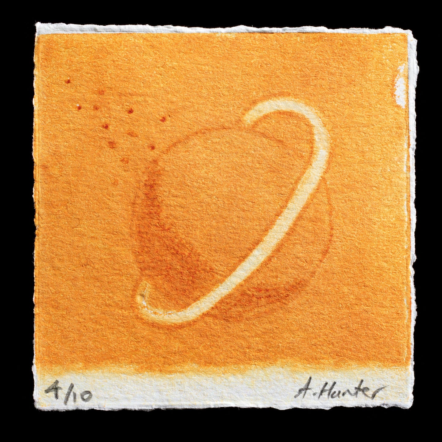 This print, "Saturnus" by Adelaide Hunter, showcases a unique blend of orange, white, and brown hues on a paper-like medium.