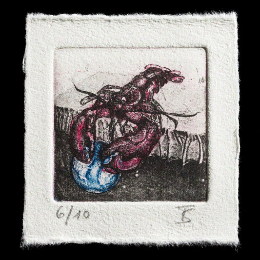 The print 'Shut Down' by Thomas Sychla is a captivating piece that showcases the artist's skill in intaglio techniques, specifically etching and aquatint. This artwork presents a striking visual narrative through its use of vibrant colors and intricate details, inviting viewers to delve into its depths and uncover its hidden meanings.